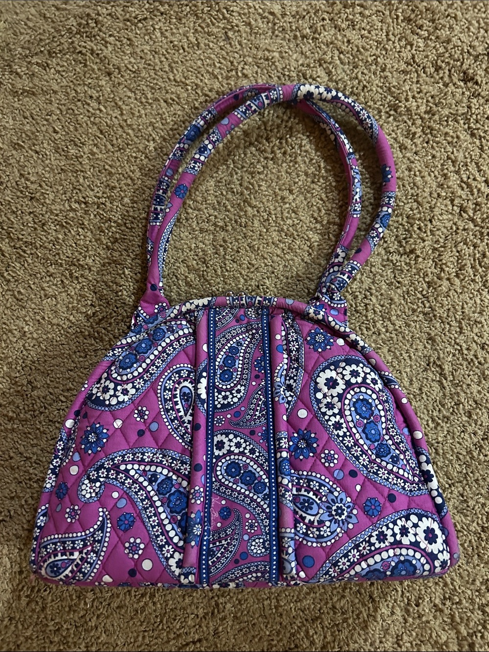 Vera Bradley Eloise Pink and Blue Quilted Paisley Shoulder Bag with Silver Frame